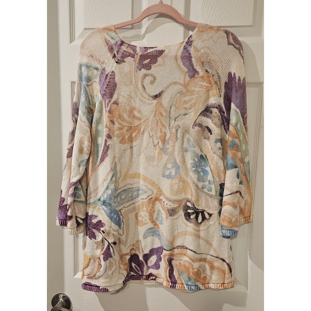 Chico's Open‎ Knit Sweater Top Size 3 XL Beachy Floral Lightweight Coastal Boho - Picture 6 of 6